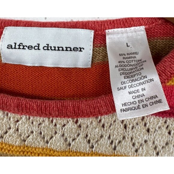 Alfred Dunner Womens Sweater Sz L Orange Striped Beaded Boho Granny Artsy Comfy - Picture 5 of 11